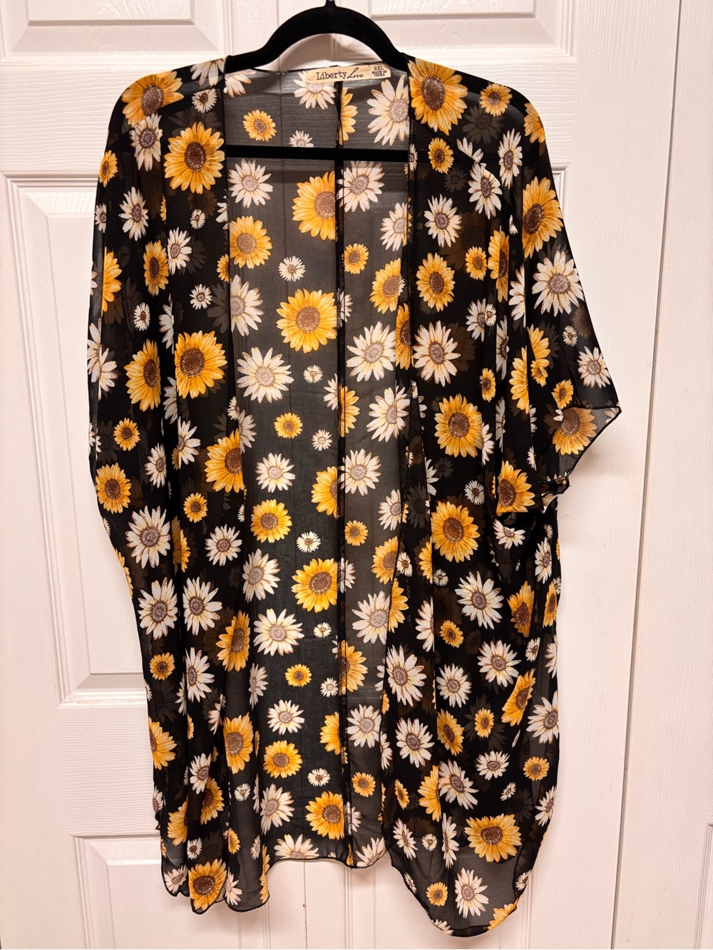Liberty Love Black Sunflower Floral Sheer Kimono Cover-Up
